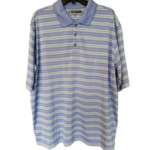 Pebble Beach Performance Mens XL Blue Striped Golf Polo Shirt Short Sleeve